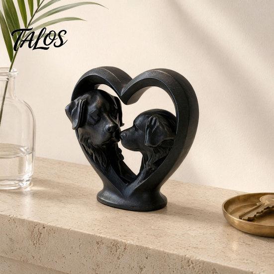 Dog Shaped Home Decoration 3D Printed Bernard Heart-Shaped Sculpture, Hollow Heart Silhouette Animal Statue with Matte Black Sculpture Finish,