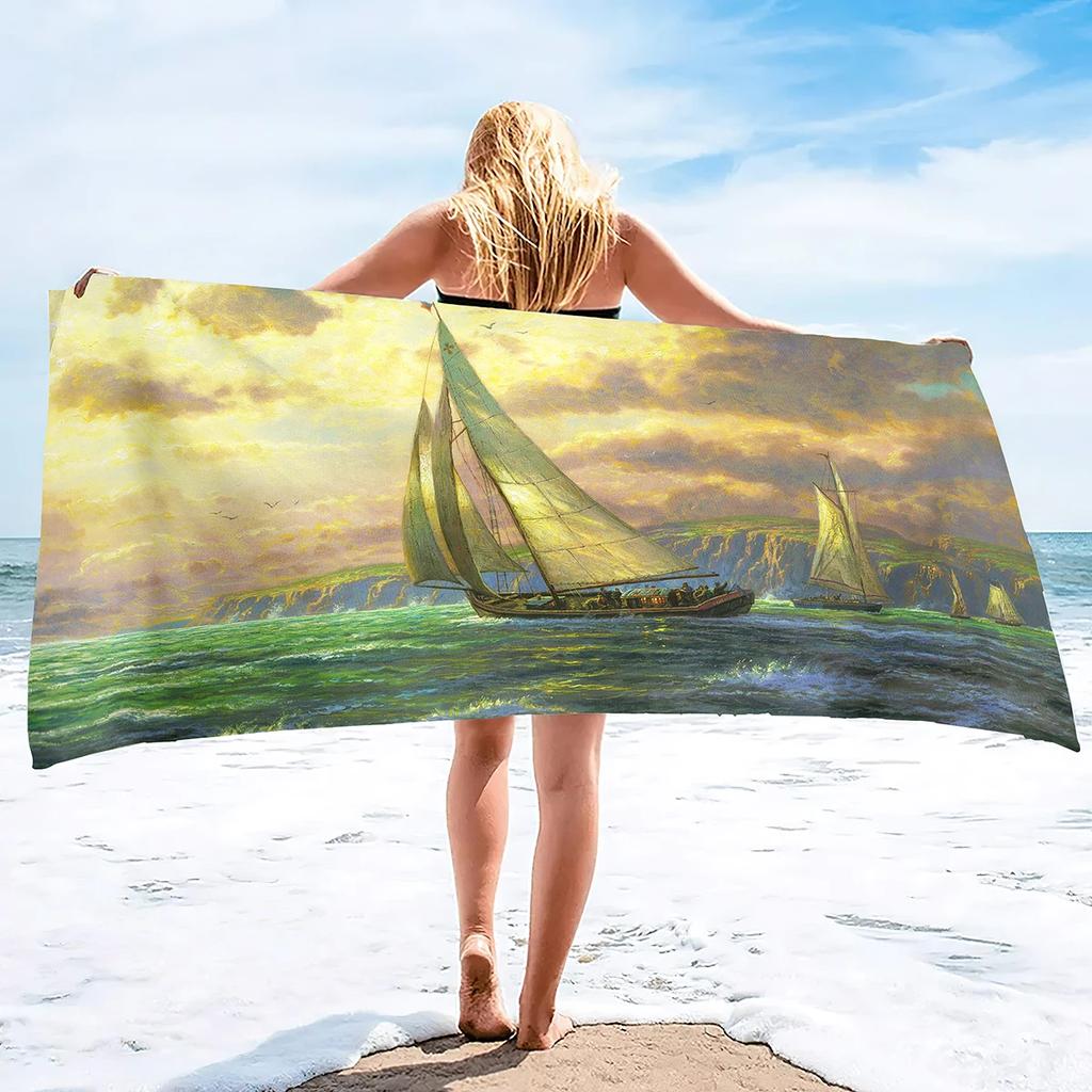 Beach Towels Sailboat Printing Highly Absorbent Large Pool Towels,Super Soft and Quick Drying Super Absorbent Perfect for Gifts