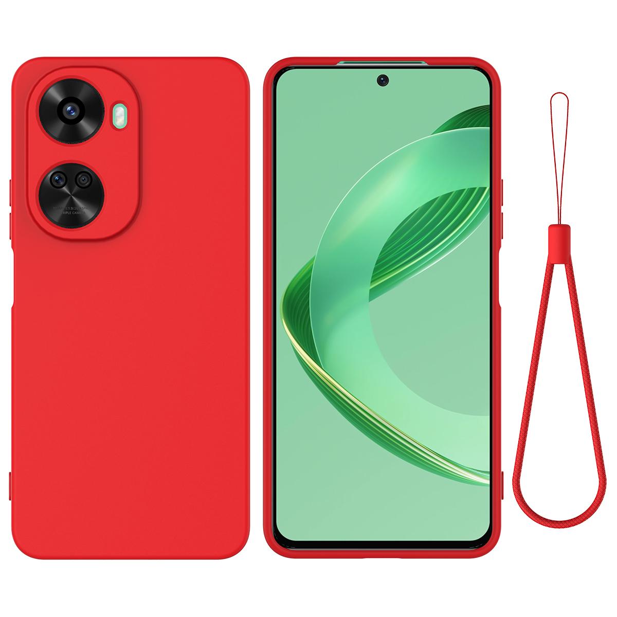 

Для Huawei Nova 12 SE 4G/nova 11 SE Ударостійкий чохол Рідкий силіконовий захисний чохол з ремінцем для руки Red