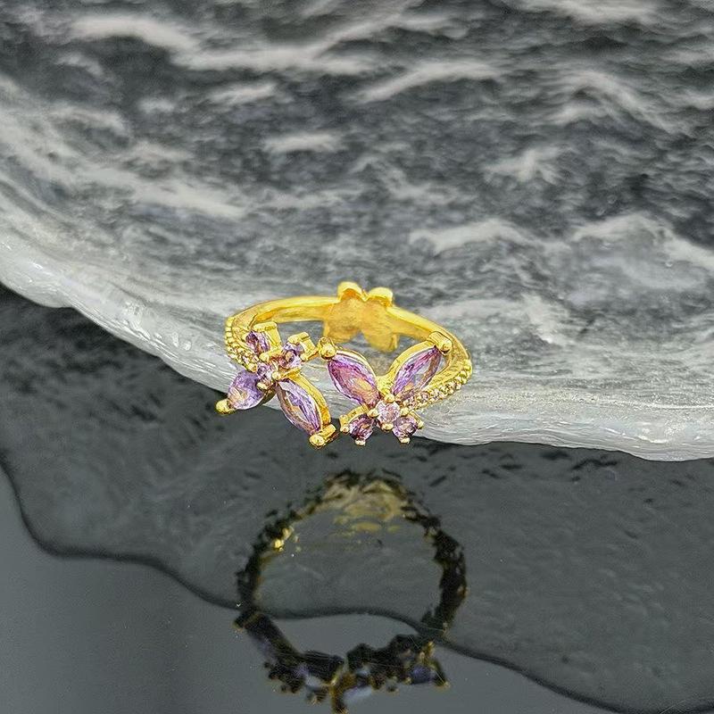 Color Series Butterfly Zir*****Pen Ring, High-End Exquisite Sweet And Cool Spice Girl Ring Accessories