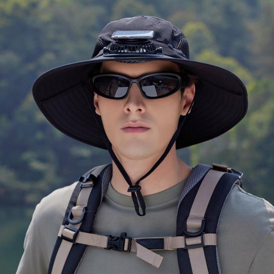 Fan Hat Wide-Brimmed Outdoor Hat with Fan Design Breathable Mesh 3 Gear Adjustable Speed Hiking Cycling Fishing Hat