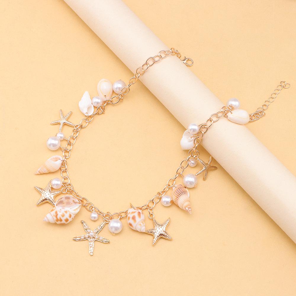 Bohemian Seashell & Starfish Pearl Necklace Bracelet Set