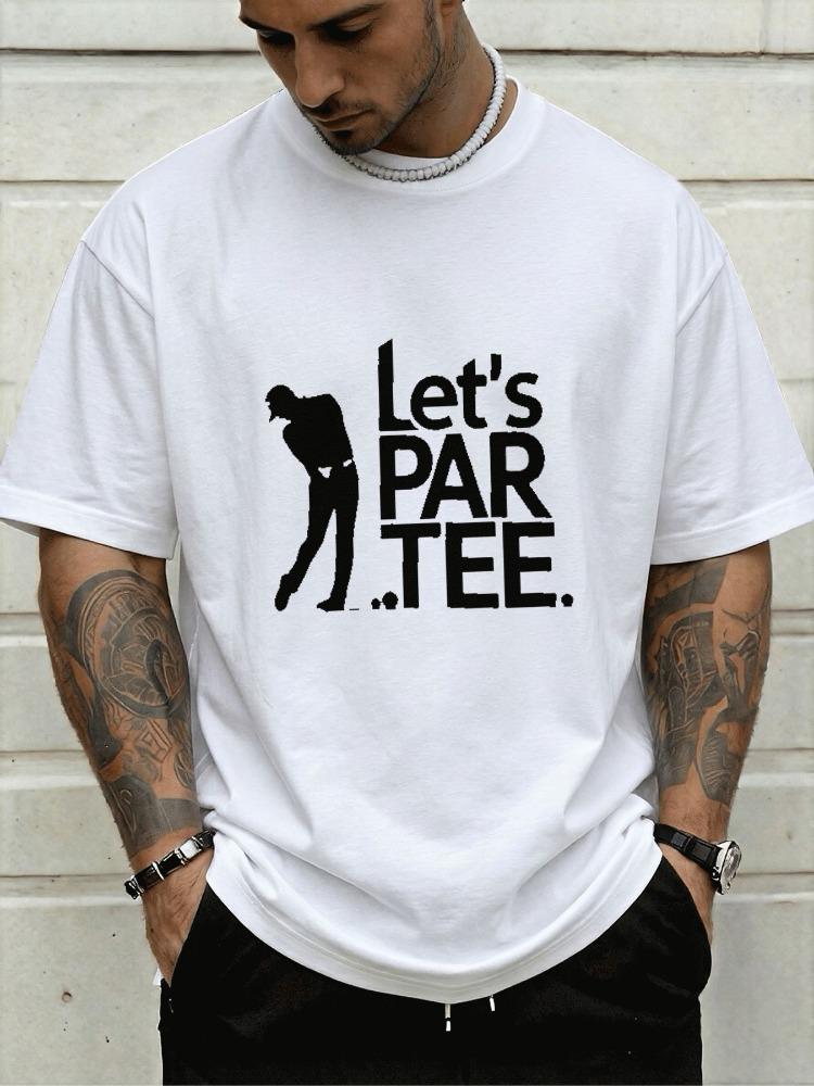 Golfer Silhouette And Lets Par Tee Funny Text Front Print Unisexs Crew Neck Short Sleeve Tee Casual Daily Soft Basic Wear Top