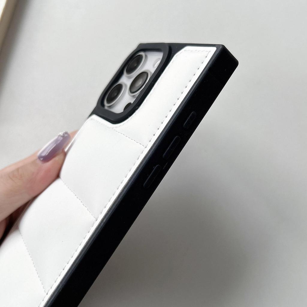 New Leather Square Down Jacket Suitable for iPhonel 16 Promax 15 Plus 14 Pro Max 13 12 11 Phone Case Soft Touch Protection