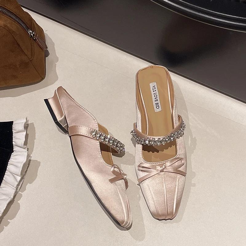 

Женские летние модные мюли на низком каблуке с квадратным носком, слипоны, нарядные шлепанцы, удобные тапочки для вечеринок и повседневной носки 35 шампанского