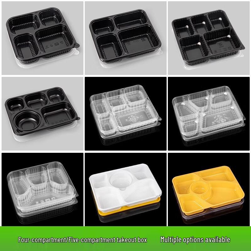 Moruona Disposable Plastic Lunch Boxes with 5 Compartments
