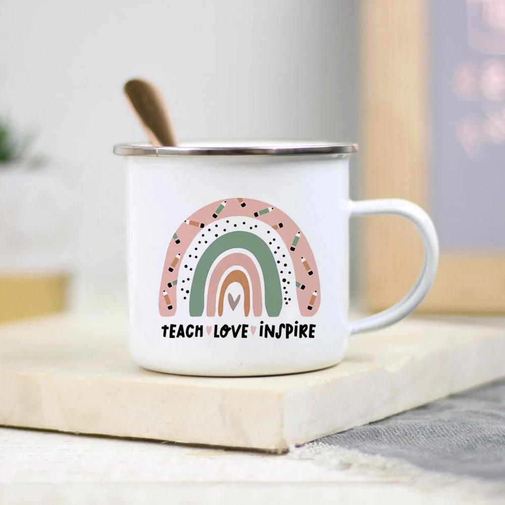 Es braucht ein großes Herz, um kleine Geister zu formen Lehrer Emaille Tasse Kreativer Lehrer Schule Wasserbecher Kaffeetassen Lehrertagsgeschenke