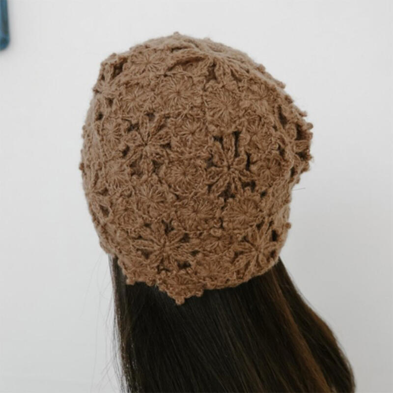 Women s Floral Crochet Beanie Boucle Winter Hat black