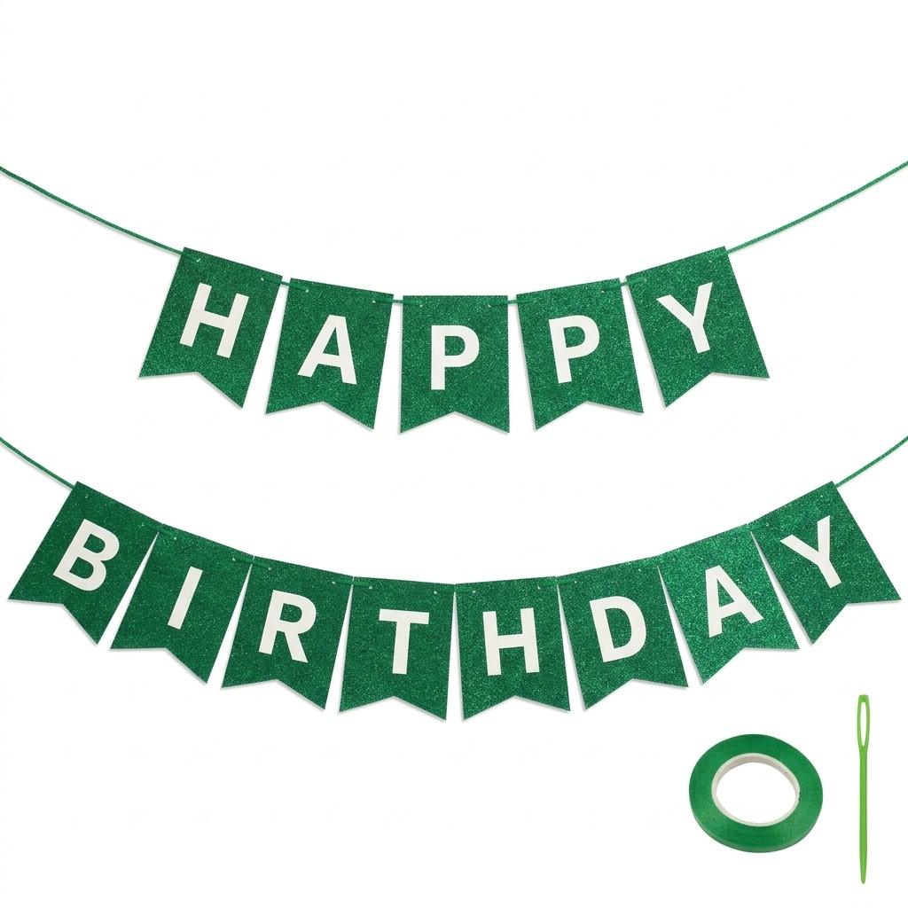 

Birthday Flag Glitter Pulling Flag Set, Including Threading Needle Ribbon, Essential Decorative Supplies For Birthday Party Scene Arrangement