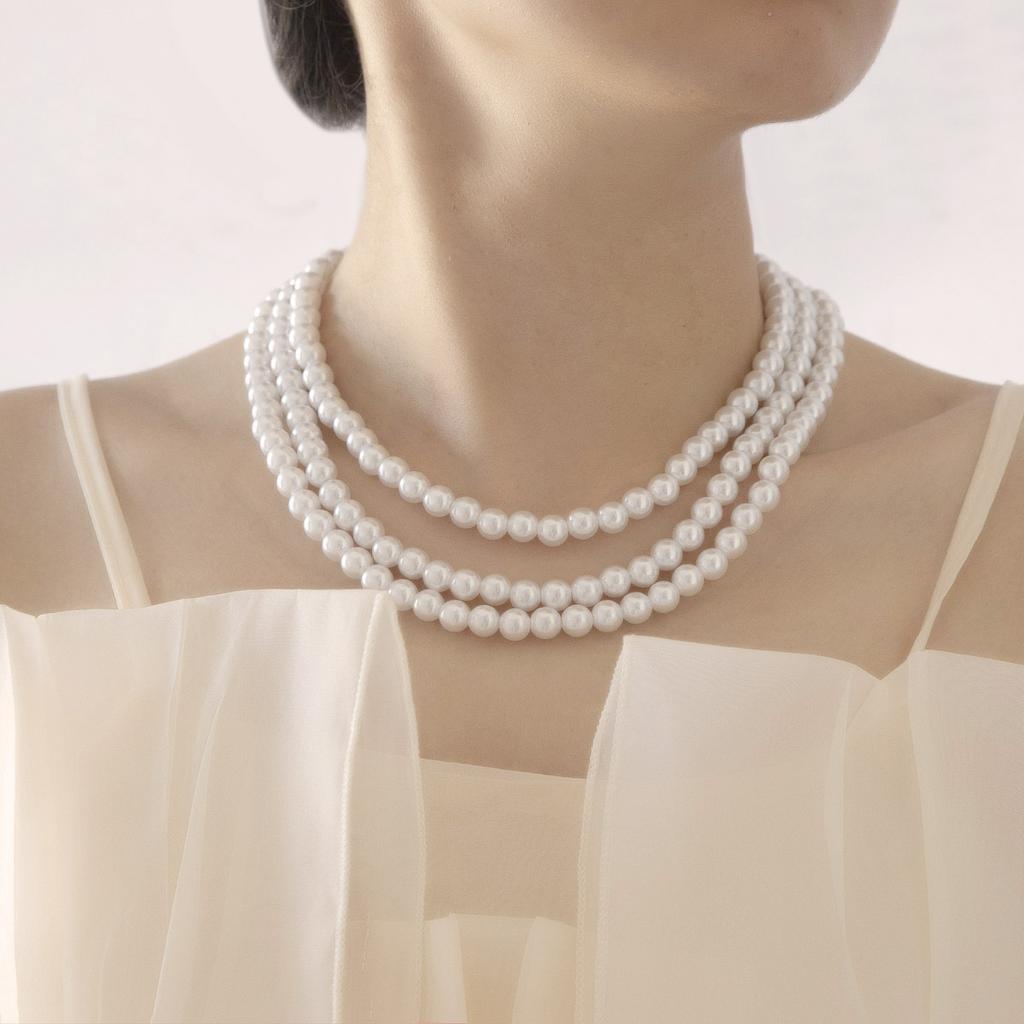 Bohemian fashion simple multi-layer imitation pearl necklace, small fragrance shows temperament versatile popular jewelry