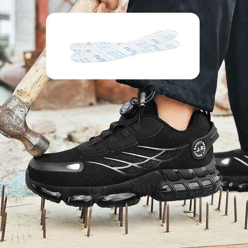 Rotating Button New Safety Shoes Men Anti-smash Anti-puncture Work Shoes Fashion Men Sport Shoes Security Protective Boots Men