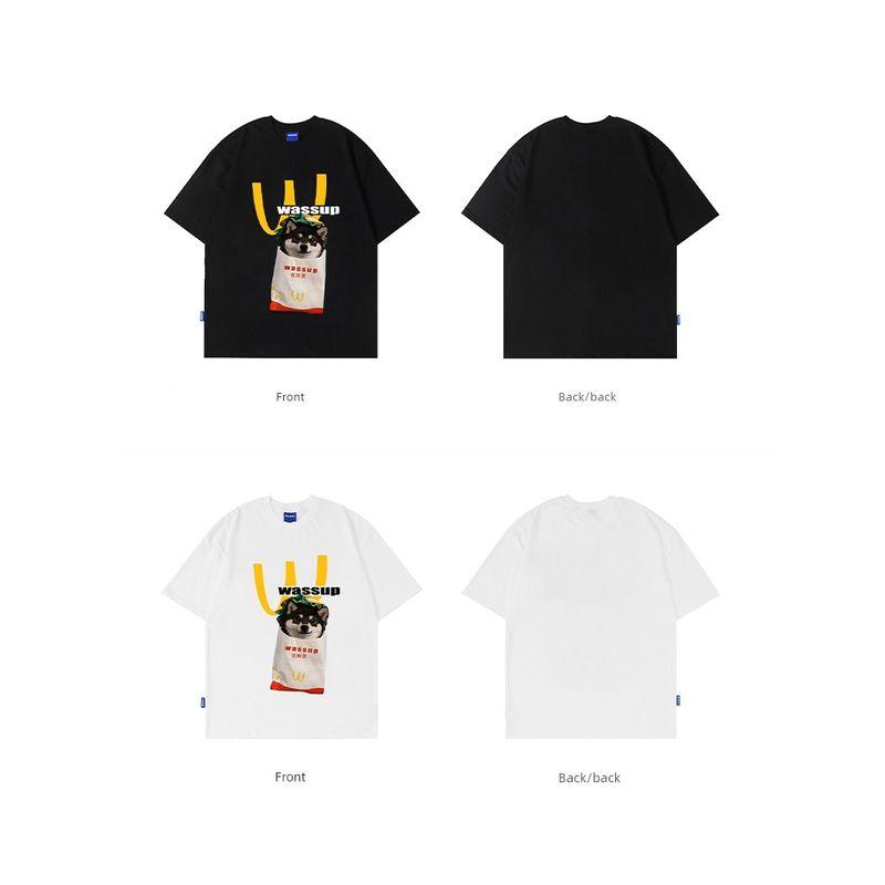 Wassup Trendy American Cartoon T-Shirt Short-Sleeved Couple Summer New Heavyweight Pure Cotton Versatile Unisex Top