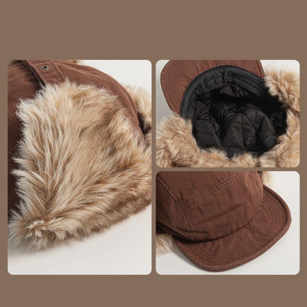 Windproof Lei Feng Hat Plush Earflap Ski Headwear Retro Style Ski Pilot Cap For Men and Women