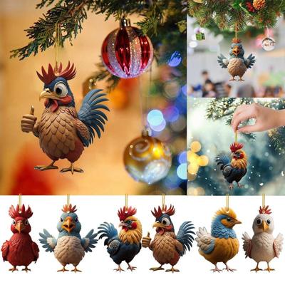 Neue Weihnachts-Cartoon-Huhn Acryl Auto Hängeornamente Weihnachtsbaumschmuck Heimdekorationen