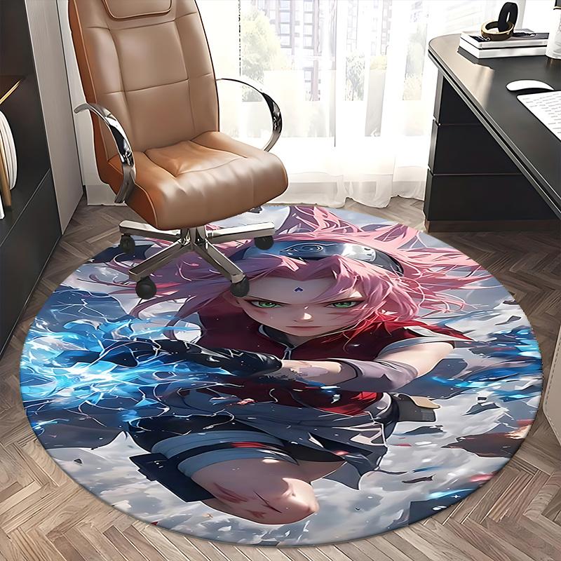 Naruto Sakura Round Chair Mat - Anime Inspired Home Decor Rug for Office, Living Room, Bedroom, Gift Idea0423b