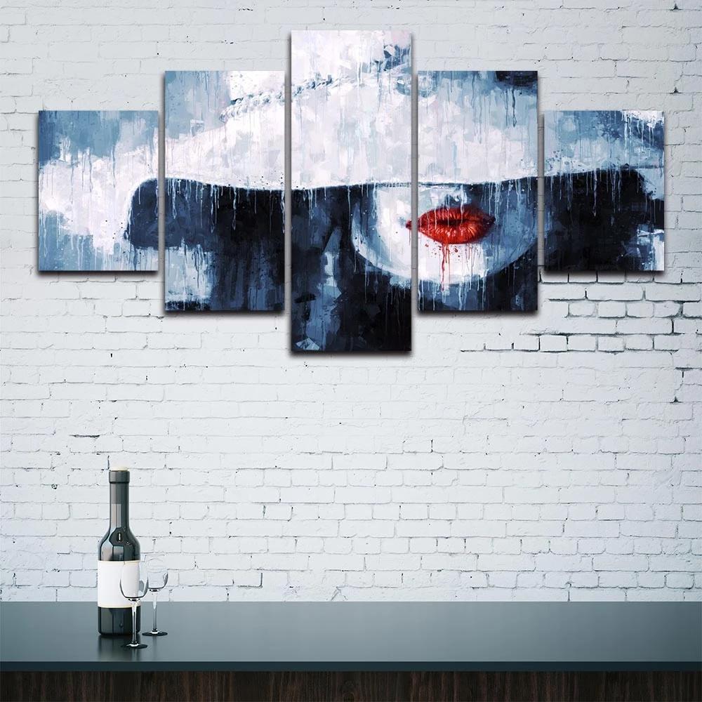 Modular Red Lips Woman Poster 5 Pieces Abstract Picture Modern Wall Art Prints Painting Home Decor Living Room Framework Canvas