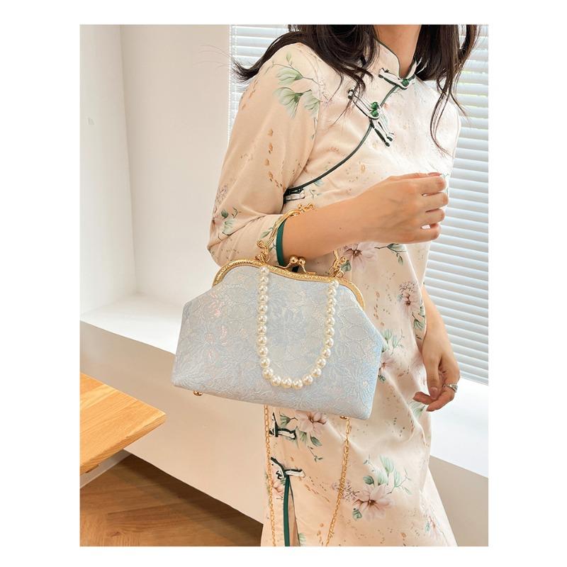Luxury Oriental Handbag Pearl Embellished Lace Tote Bag for Women