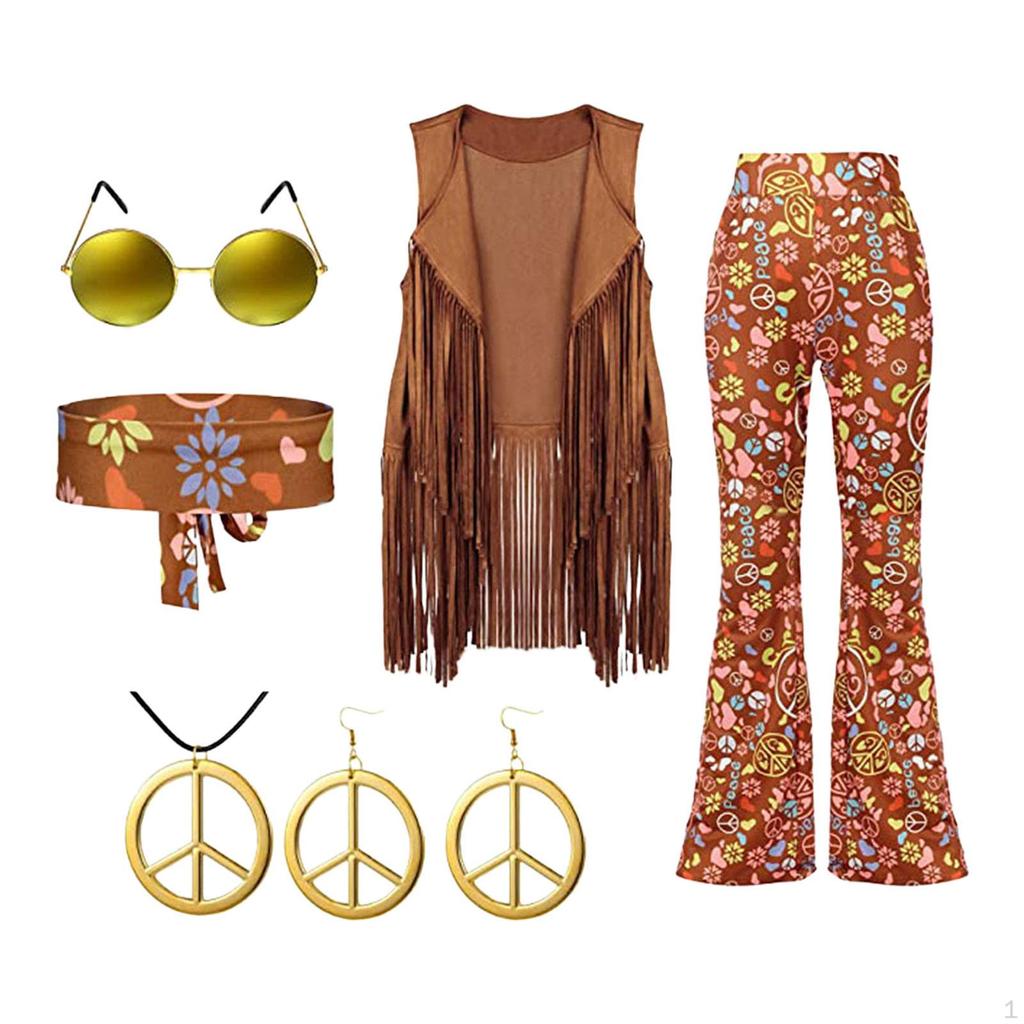 Bohemian Attire Ensemble Women's Festive Outfit Set with Fringe Vest and Headband