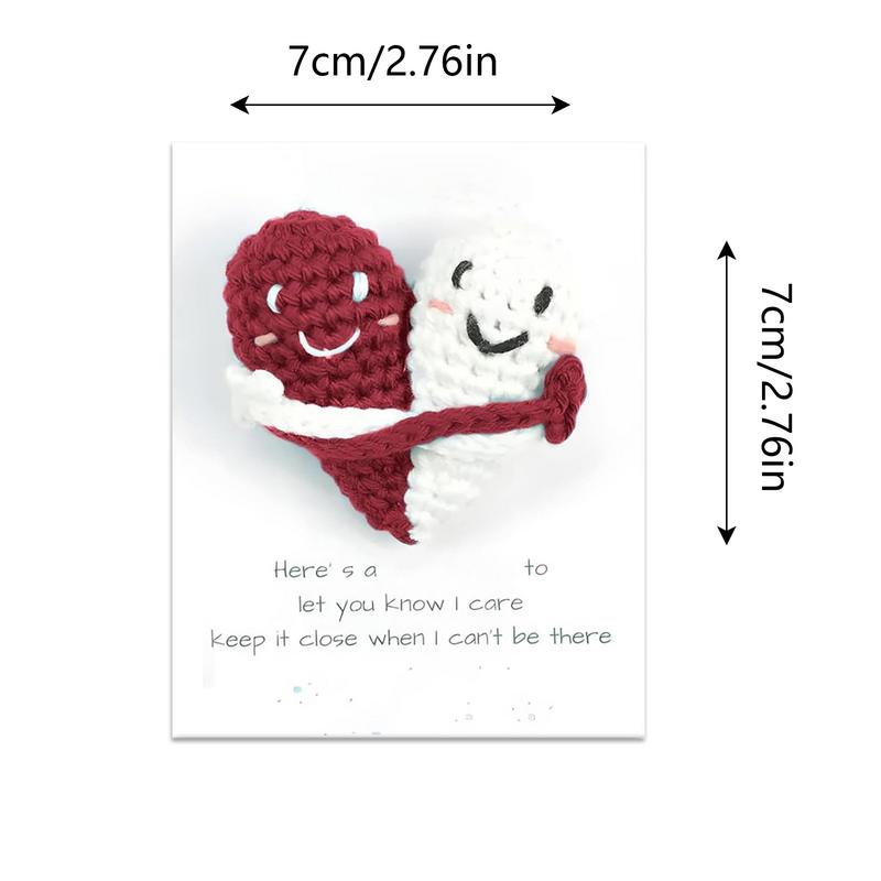 Funny Positive Crochet Doll Handmade Crochet Heart Cute Hug Heart With Encouraging Card Knitted Heart Card Party Gift Home Decor
