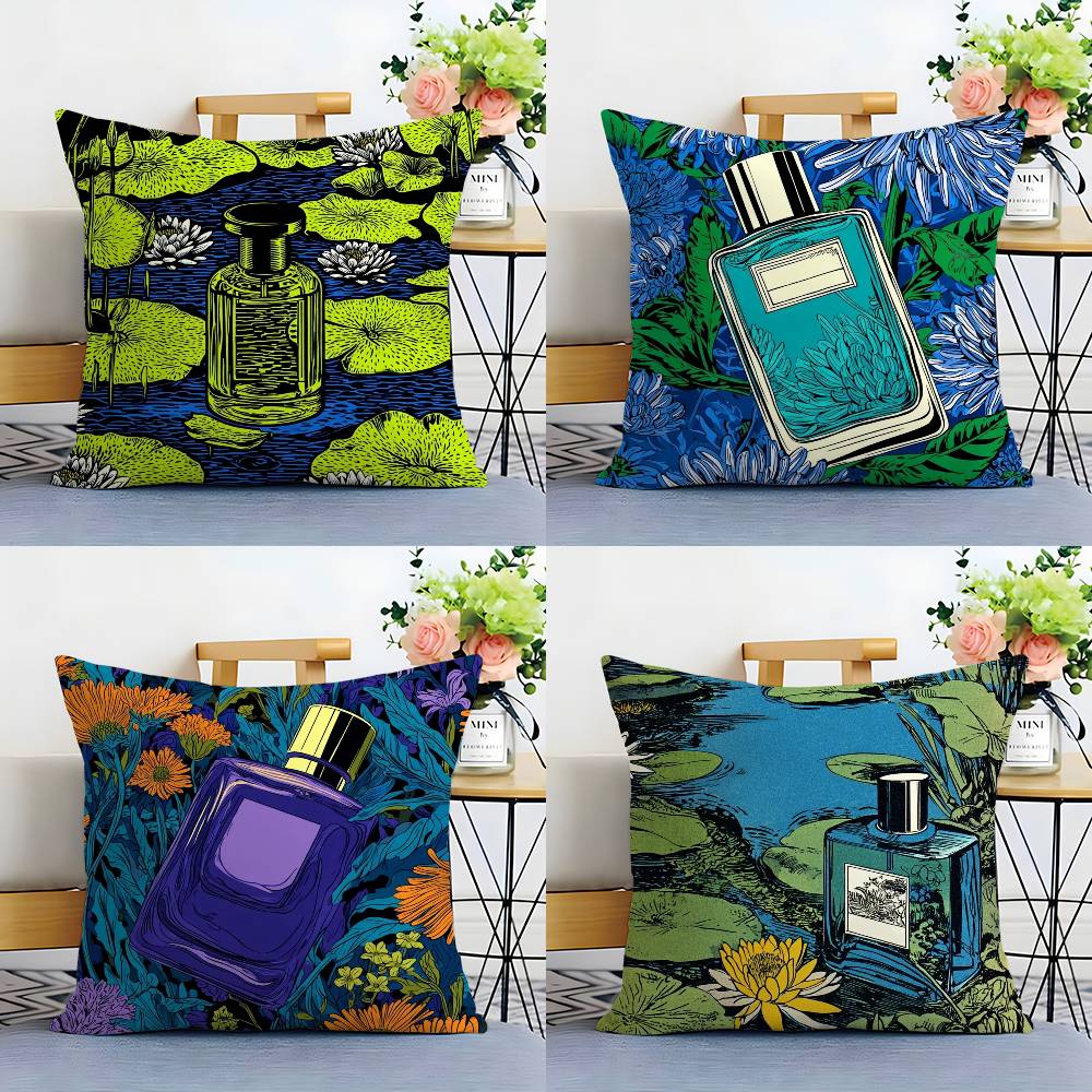 Luxury Perfume Illustration Pillow Case Home Doublesided Printing Short Plush Colorfast Microfiber Cushion Cover