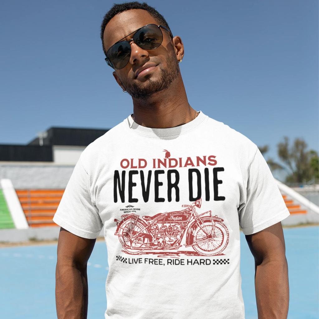 Indian Motorcycle Graphic Tee, Unisex T-shirt for Bikers, Old Indians Never Die