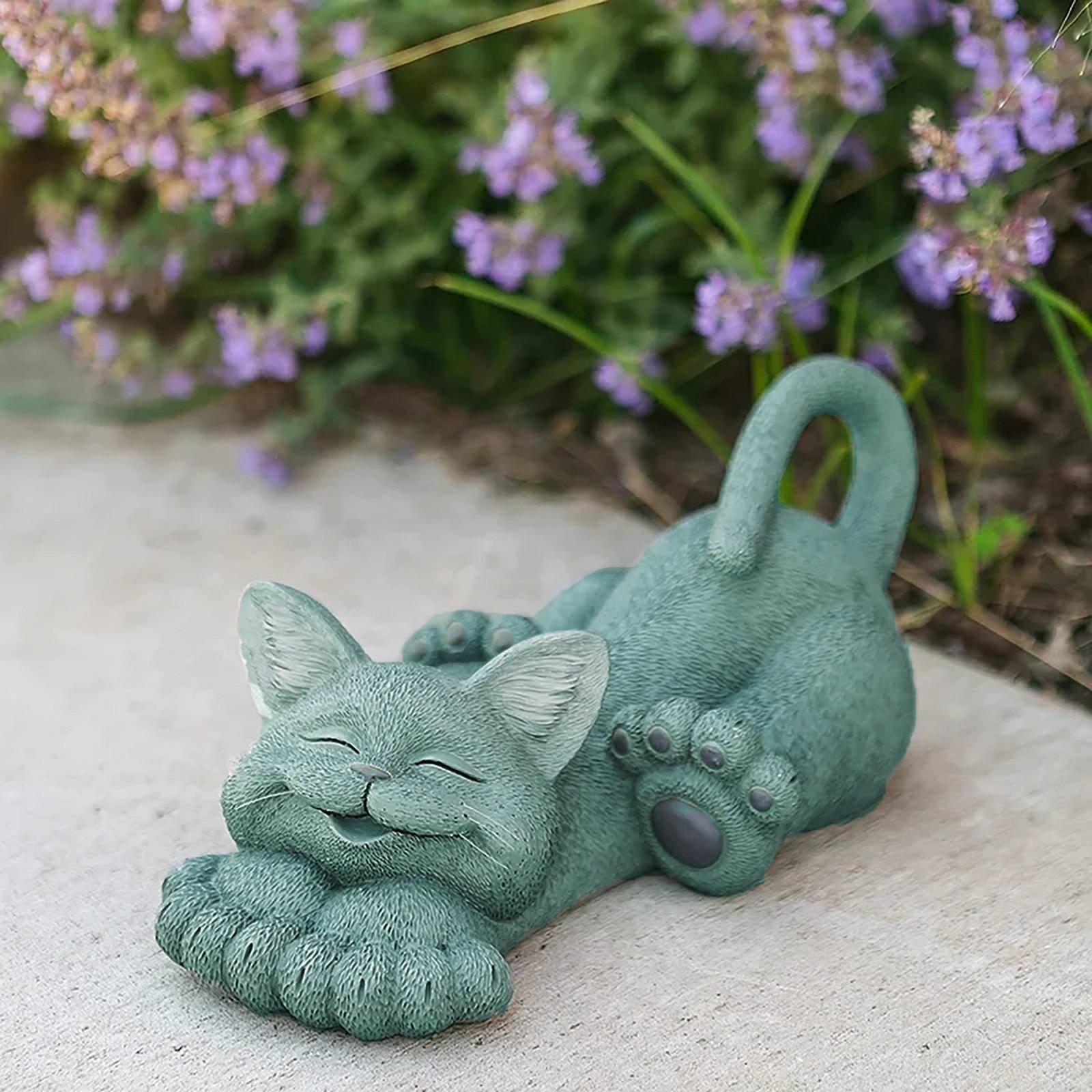 

Happy Cat Whimsical Cat Lounging Garden Statue Outdoor Indoor Decoration сірий колір