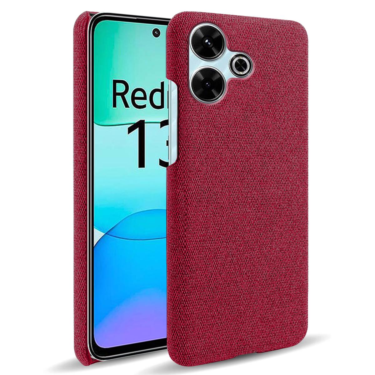 

For Xiaomi Redmi 13 4G Case Cloth Texture Anti-Scratch Protective PC Phone Cover Red