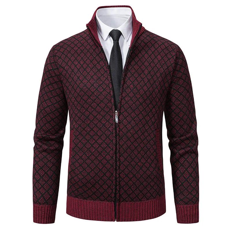 Men's Casual High Collar Long Sleeve Knitted Top with Velvet Warmth for Autumn and Winter Fashion Multi Functional Jacket