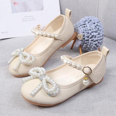 Cute Girls Shoes 2026 Summer New Pearl Bow Fashionable Solid Color Single Shoes with Pearl Buckle Shoes