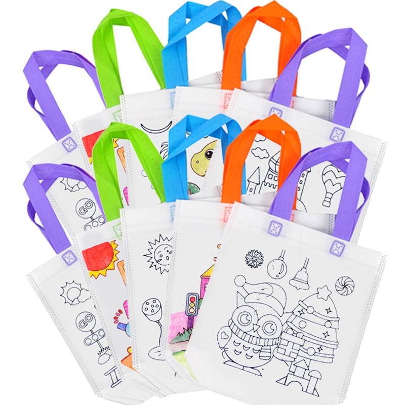 5pcs/set Double Sided Graffiti Bag Non-woven Luggage Shopping Bag Portable Cute Tote Bag School Supplies Student Storage Bag TMZ