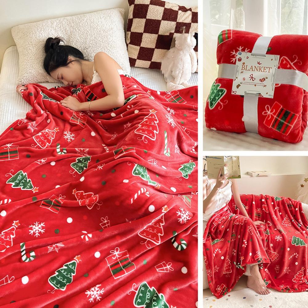 Thickened Christmas Flannel Blanket Fluffy Throw Air Condition Blanket  Happy New Year