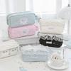 INS Lace Pencil Case Kawaii Star Pattern Pen Bag Large Capacity Makeup Organizer with Ruffle Handle for Student School Office