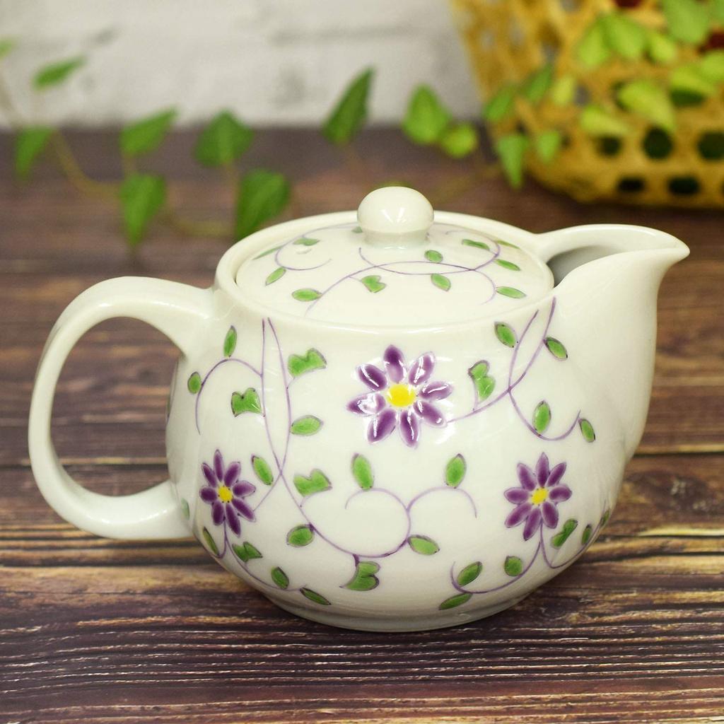 Waza No Kura Stylish Japanese Tableware Kutani Ware Teapot with Floral Arabesque Pattern and Tea Strainer Ceramic Brand Made In Japan Perfect for