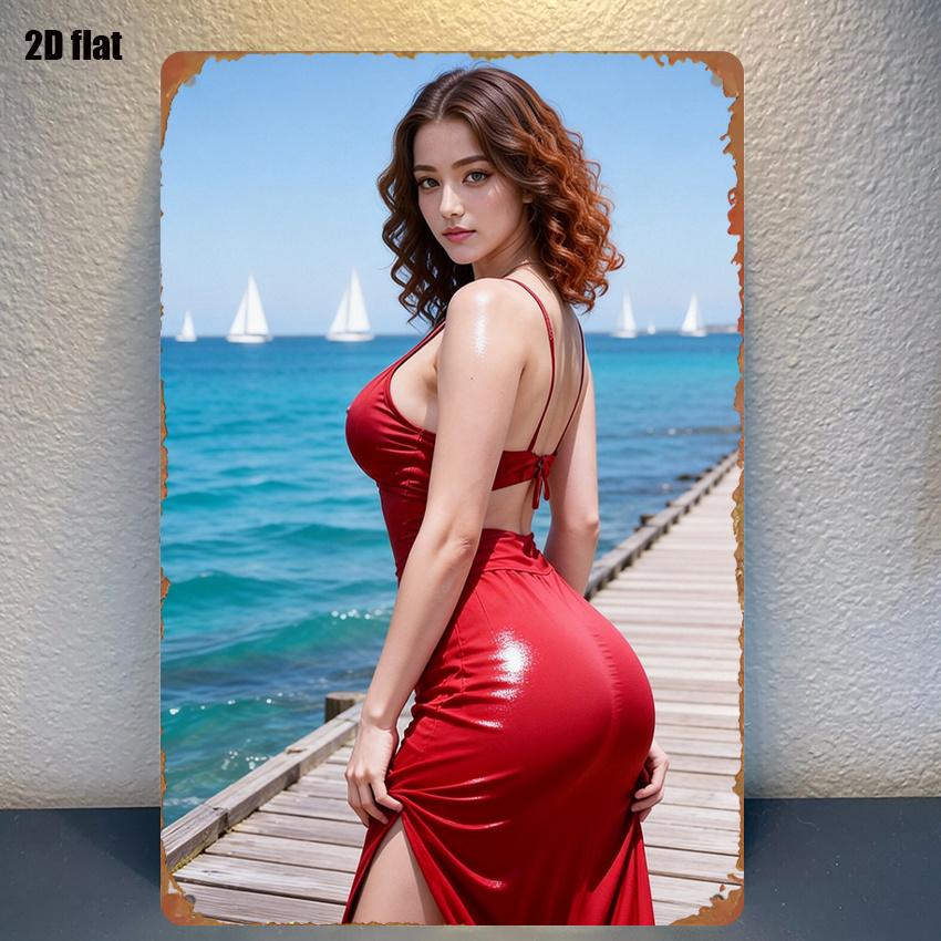 pc Metal Sign Featuring a Silhouette of a Woman in a Red Dress by The Seaside Iron Art Wall Decor with PreDrilled Holes for E