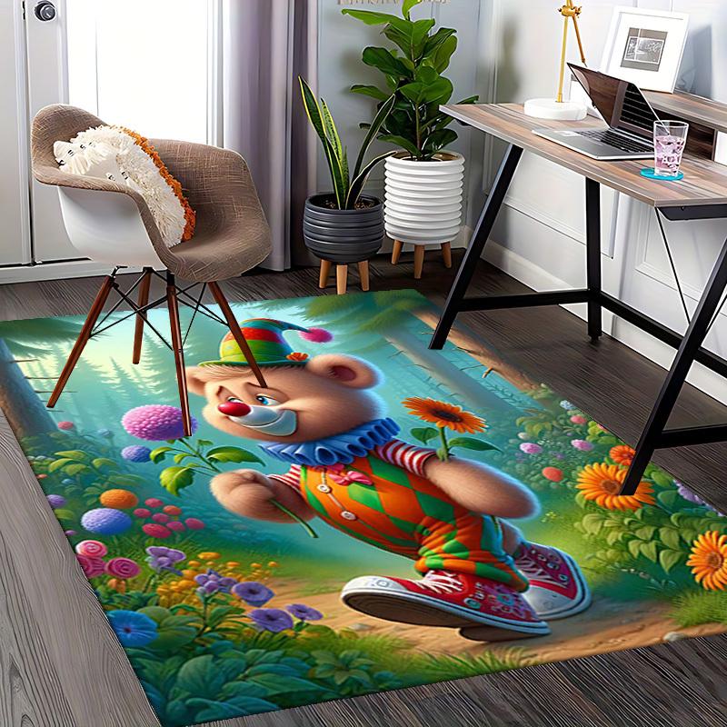 1pc Clown Bear Office Chair Mat - Anime Cartoon Design, Non-Slip Carpet for Home Decor, Suitable for All Seasons, Ideal as a Gift or for Gaming Rooms
