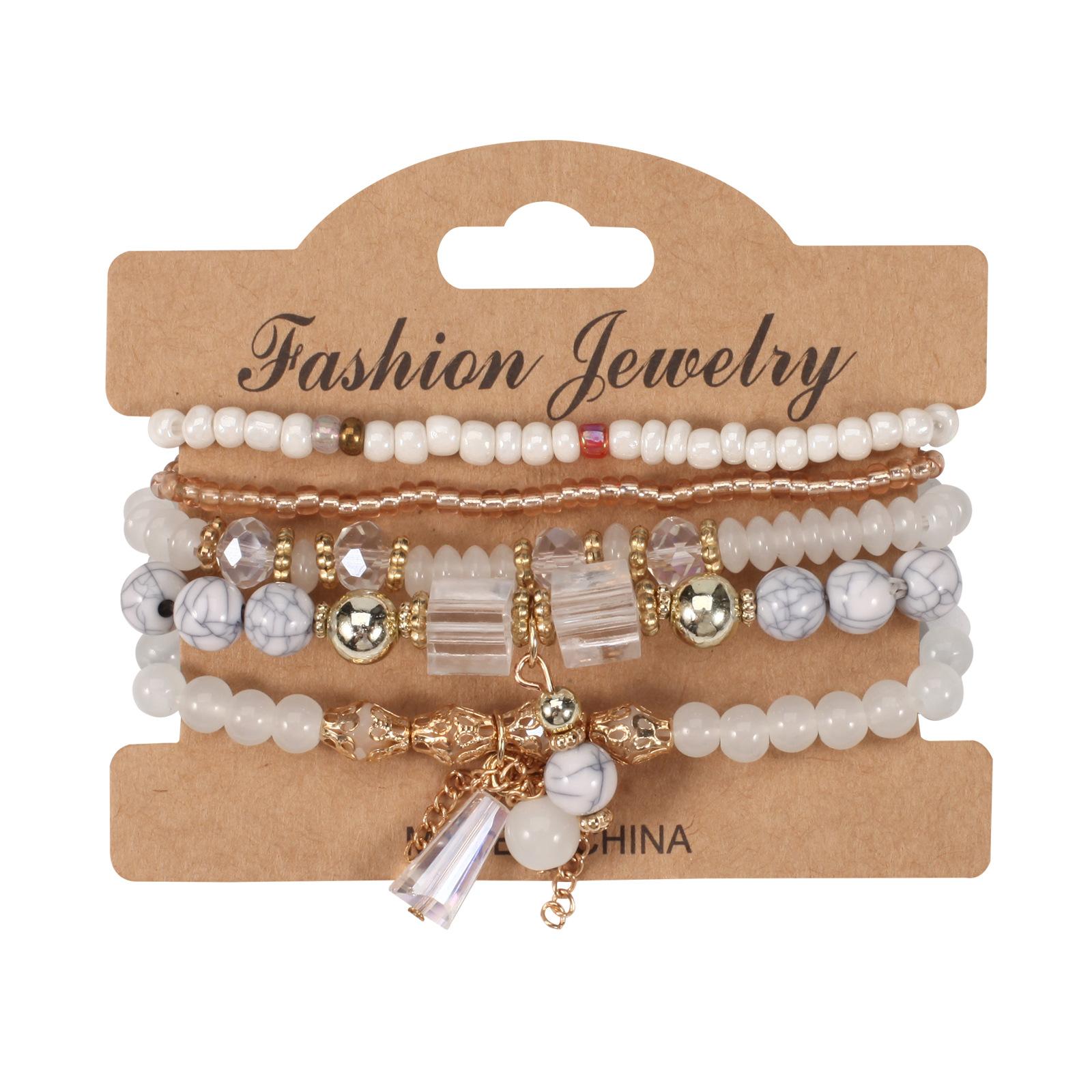 Браслет JYL TS Бохо Слон Многослойные Бусины Приносит Благословения White пшеничный