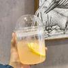 Dome Lid Glass Straw Cup Stripe Pattern Drinking Cup Fashion Milk Tea Cup  Coffee