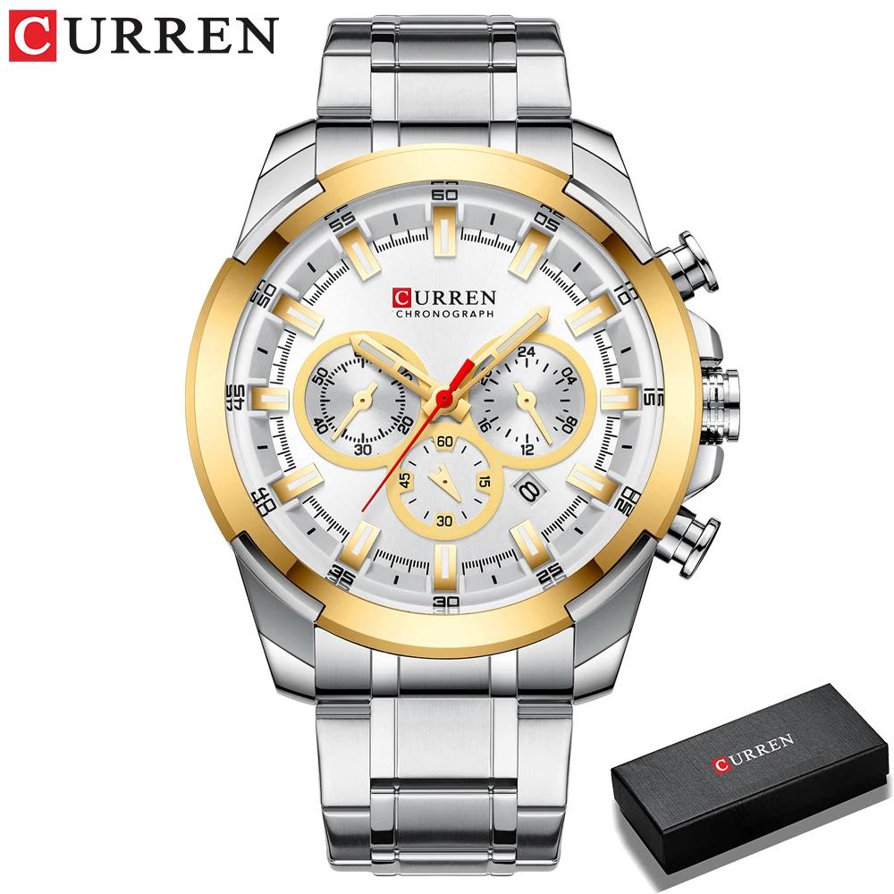 CURREN Sports Chronograph Watch for Man Quartz Movement Large Dial with Auto Date Casual Stainless Steel Band Wristwatch 8361