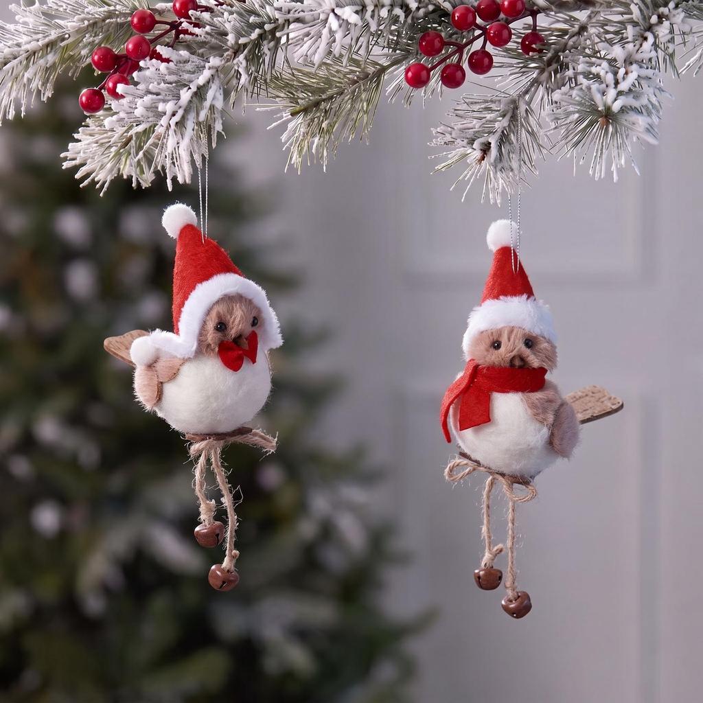 Festive Foam Bird Doll with Red Scarf and Hat - Christmas Decoration Pendant