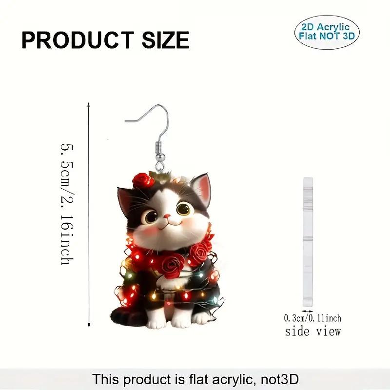 Cross-border new Christmas cat earrings flat acrylic with flower wreath luminous kitten earrings jewelry