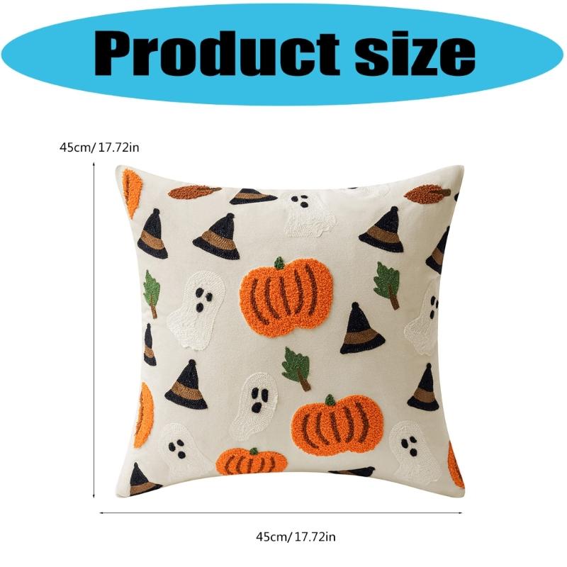 Sturdy Polyester Halloweens Throw Pillowcase With Closure Seasonal Embroidery Sofa Bedroom