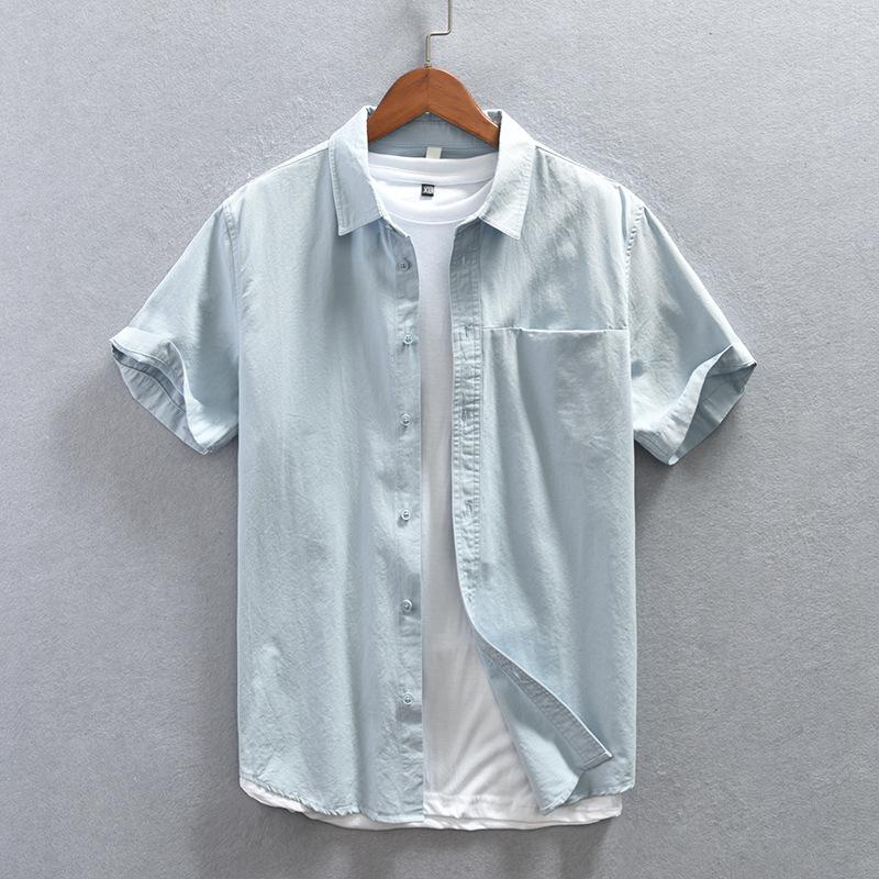 Summer Men Short Sleeve Shirts Daily Casual Loose Shirt Lapel Pure Cotton Button Up Shirt Simple Style Versatile Men's Tops