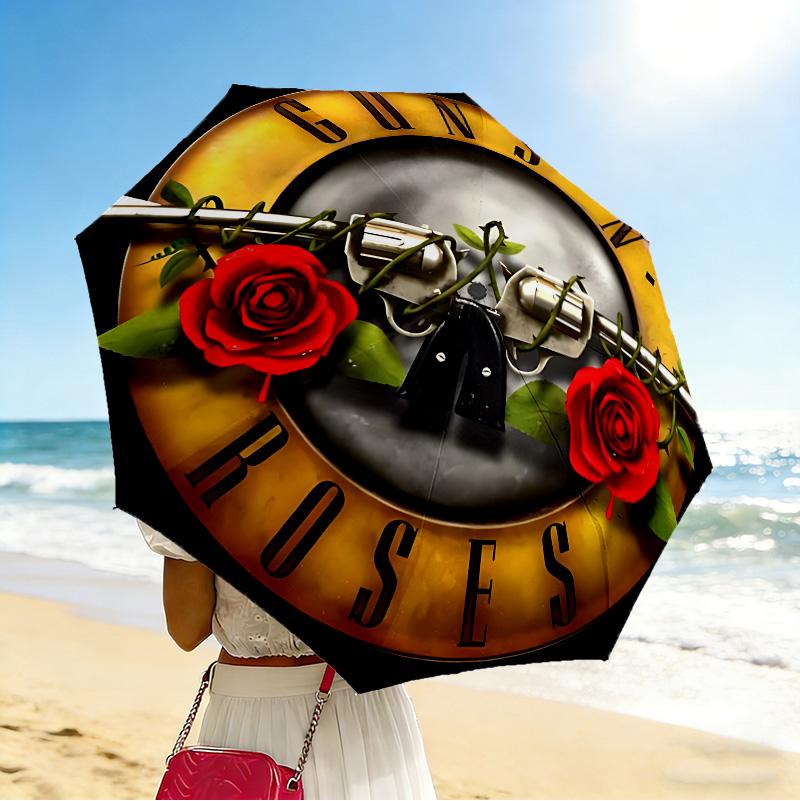 Guns N' Roses 8 Ribs 3Fold Black Glue Uv Protection Umbrella Sun Protection Rainproof Compact Folding Umbrella For Travel Daily Use C923903