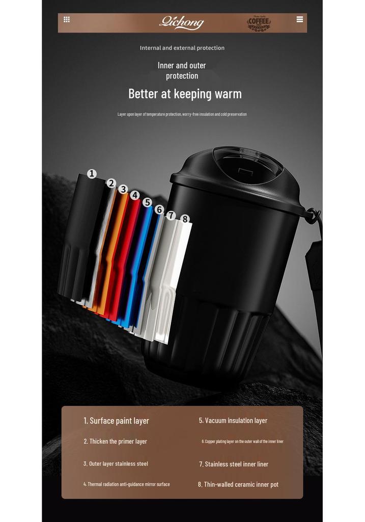 316 Stainless Steel Travel Thermos with Ceramic Liner - Portable Coffee Cup for Cold Retention