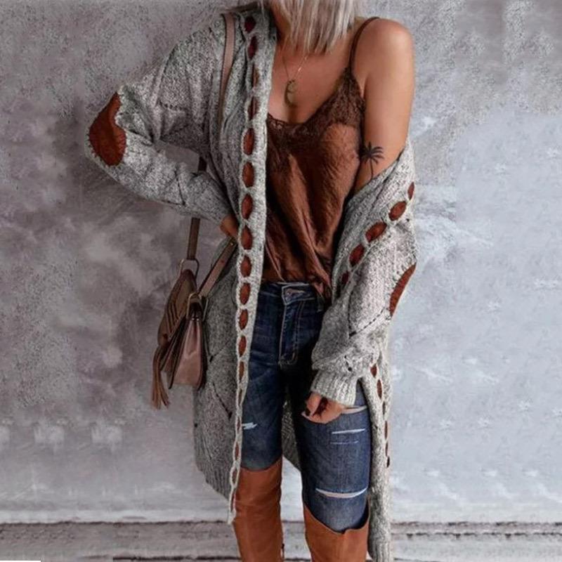 Langärmlige Midi-Pulloverjacke mit Kapuze für Damen in Übergröße
