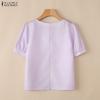 ZANZEA Women Casual Round Neck Short Sleeve Floral Print Blouse