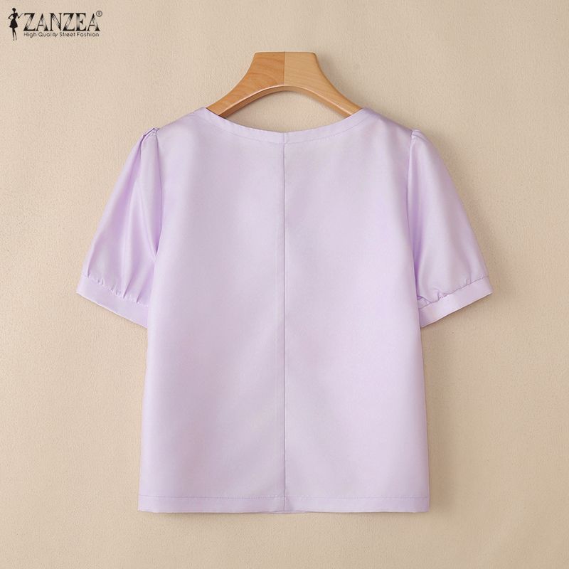 ZANZEA Women Casual Round Neck Short Sleeve Floral Print Blouse