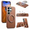 360 Rotating Magnetic Kickstand Lychee Grain Leather Phone Case For Samsung S26 Ultra S25 S24 Plus S23 S22 A17 A07 A57 A37 Cover