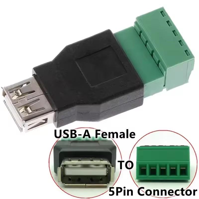USB 2.0 Type A To 5 Pin Screw Terminal Male Female Connector USB2.0 Jack Socket with Shield