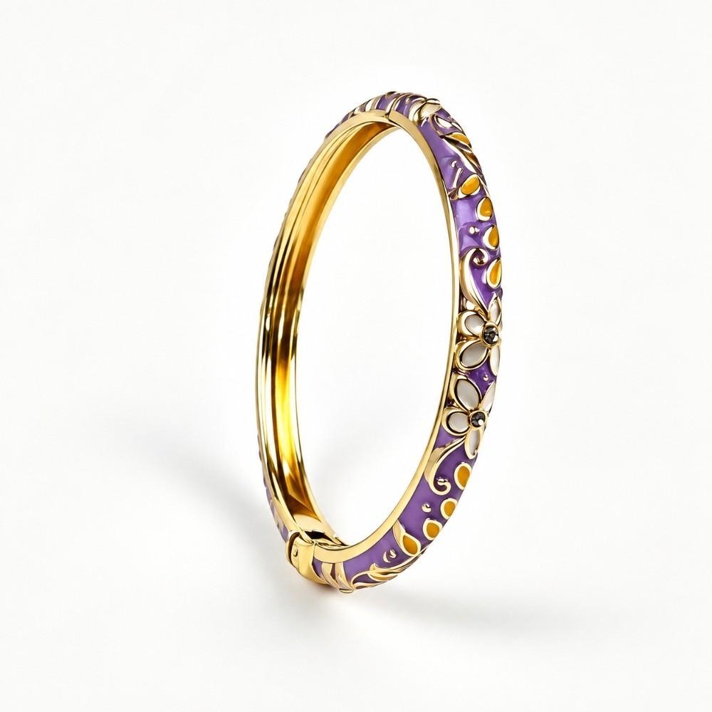 Traditional Flower Bangle Colorful Women's Hand Bracelet Vintage Cloisonne Bangle  Ladies